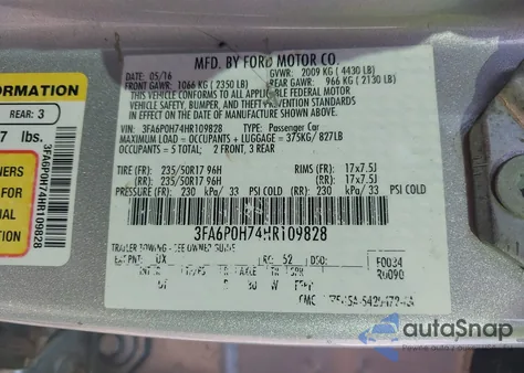 2017 Ford Fusion Se from USA, damaged, VIN 3FA6P0H74HR109828